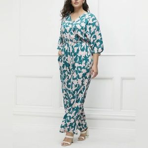 ELOQUII Elements Women's Plus Size Blossom Print Jumpsuit with Kimono Sleeves